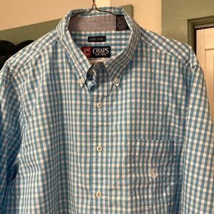 NWOT Chaps L/S Button-front turq check shirt